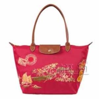 Sac Longchamp soldes Sac a Main Vietnamien Style Rouge fonc